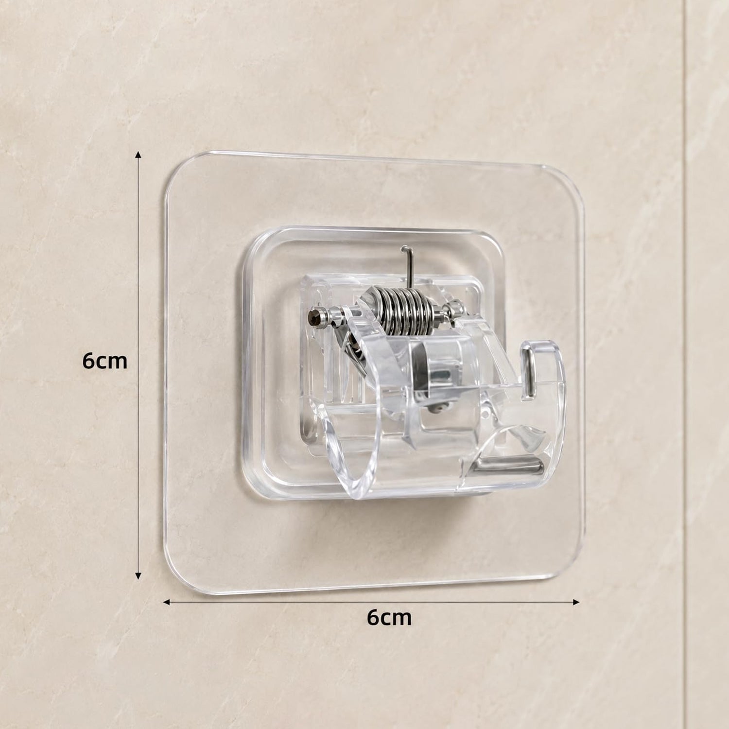 Size reference of transparent self-adhesive wall hook on white background