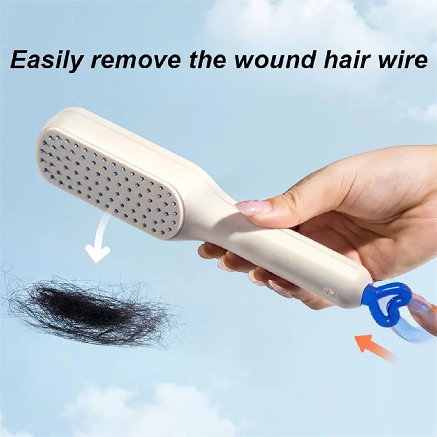 User brushing through hair with the Self-Cleaning Hairbrush for detangling