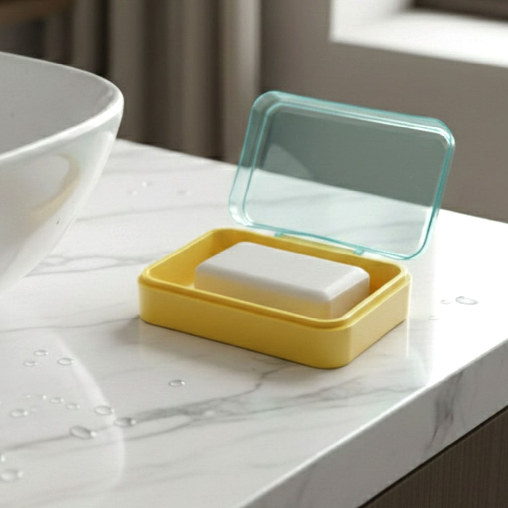 Cartoon smiley soap storage box with transparent lid