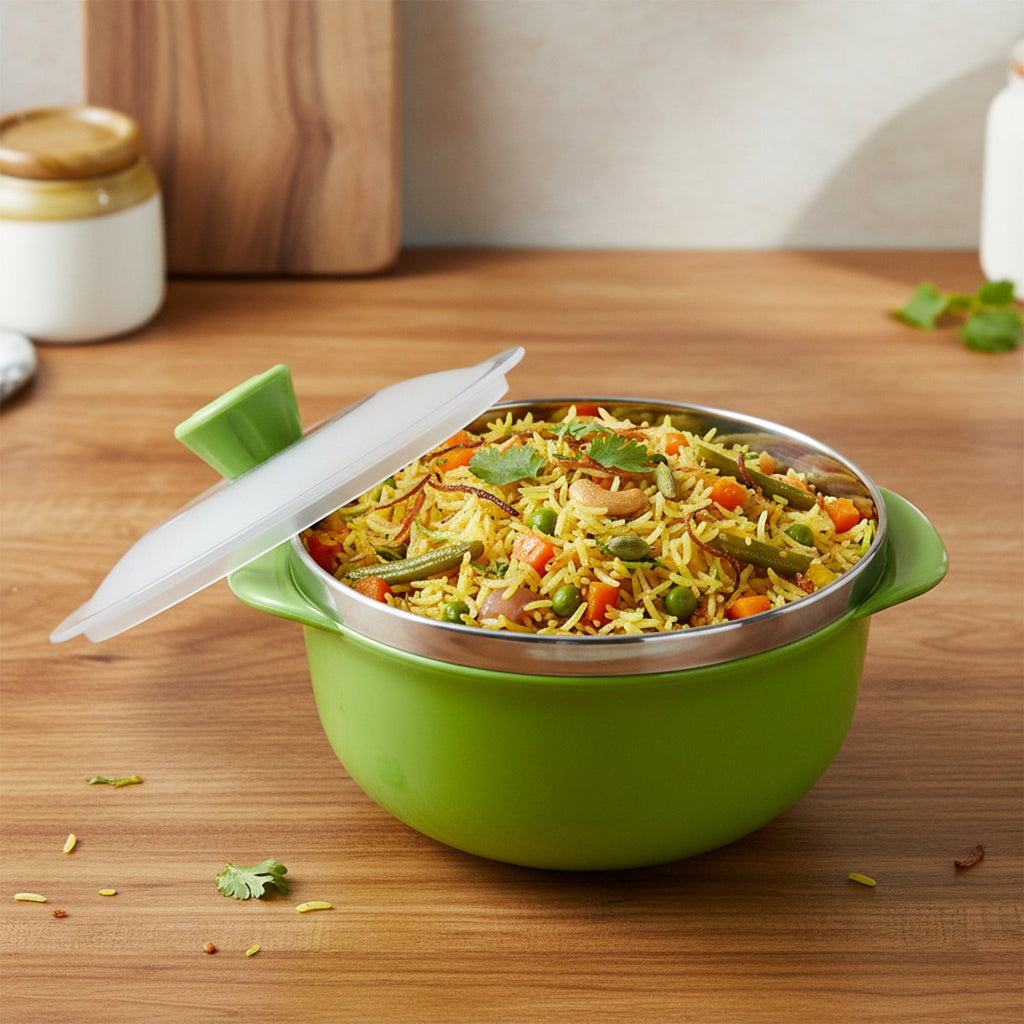 Three-piece kitchen serving bowl set with matching airtight lids