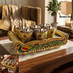 Complete Minakari serving tray set with handle and matching glasses.