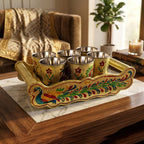 Beautifully arranged Minakari serving tray with six glasses.