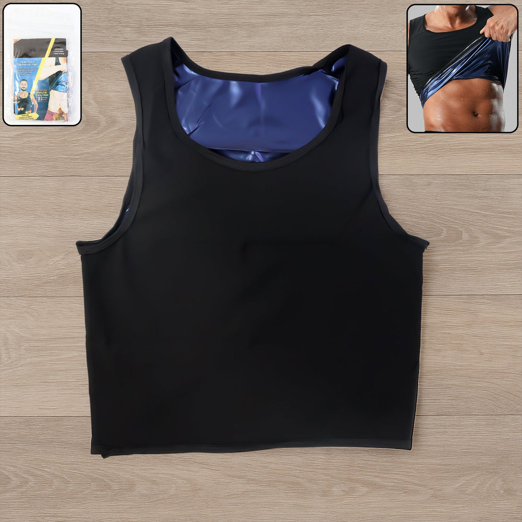 Men's black neoprene sweat shaper tank top for weight loss