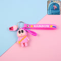 Cartoon character keychain with colorful rainbow strap and metal ring