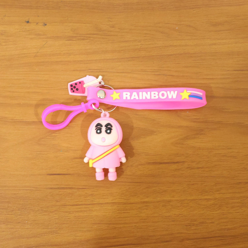 Novelty cute cartoon keychain featuring bright rainbow strap