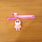 Novelty cute cartoon keychain featuring bright rainbow strap