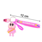 Decorative rainbow strap attached to cartoon character keychain