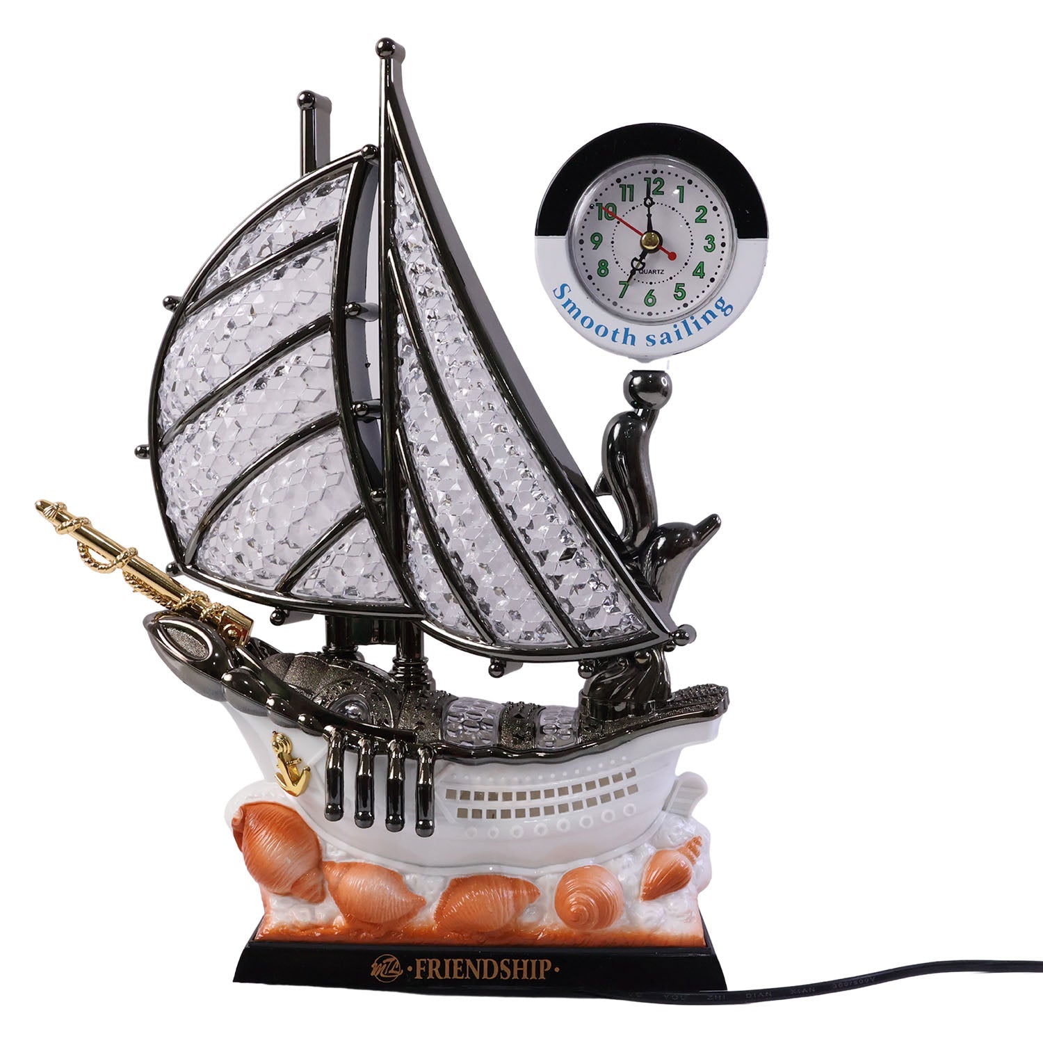 Nautical themed decorative table lamp with warm LED and clock