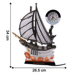 Dimensions illustration of ship shape clock lamp showing length width height
