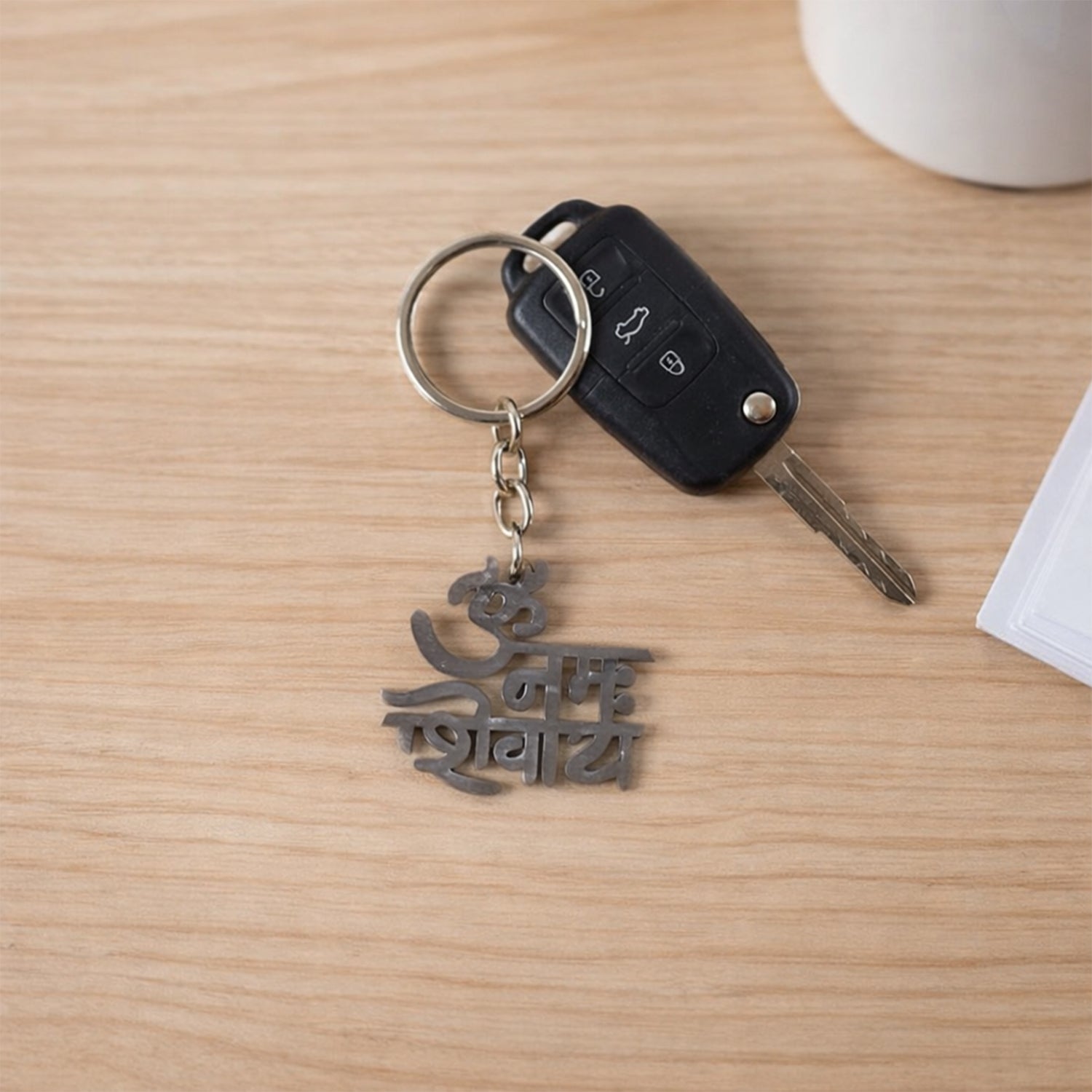 Spiritual mantra engraved keychain with Lord Shiva motif