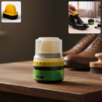 Black shoe polish cream container with built-in sponge applicator