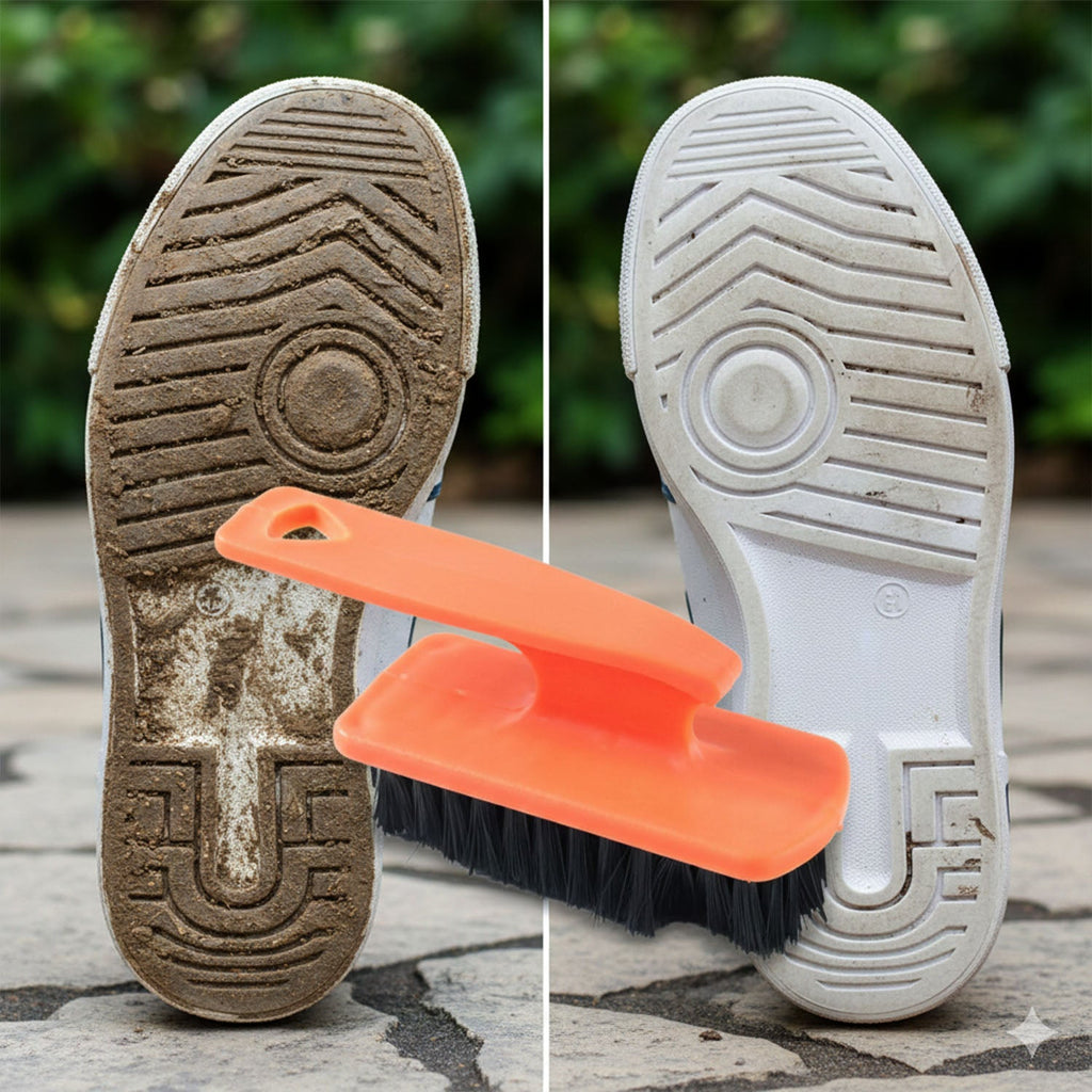 Handheld shoe cleaning brush with strong bristles for wet and dry use