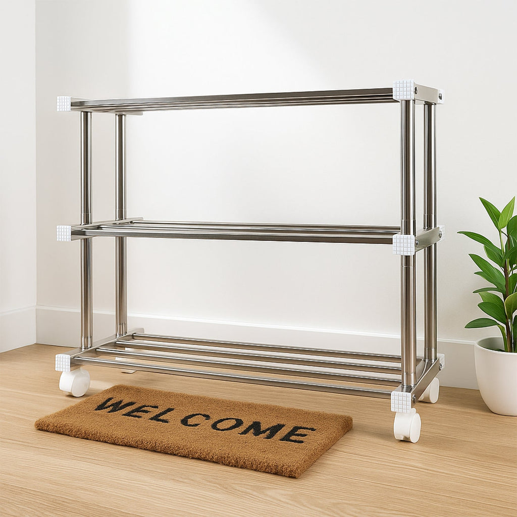 Portable lightweight stainless steel shoe rack for easy placement