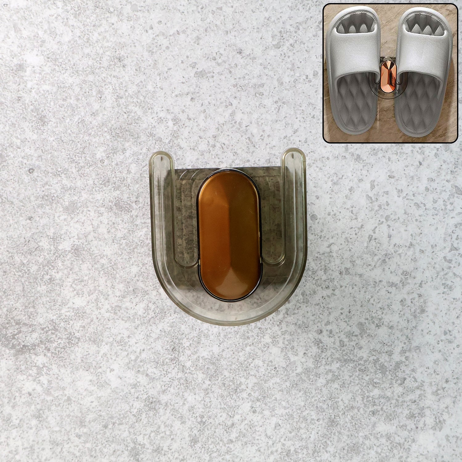 Transparent self-adhesive wall mount slipper holder showing U-shaped design