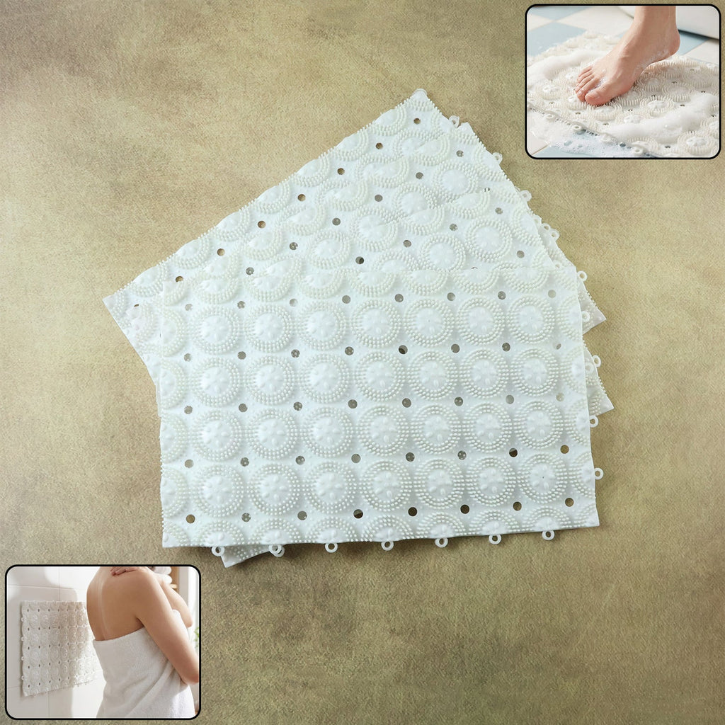 Set of four anti-slip bathroom massage mats with strong suction cups
