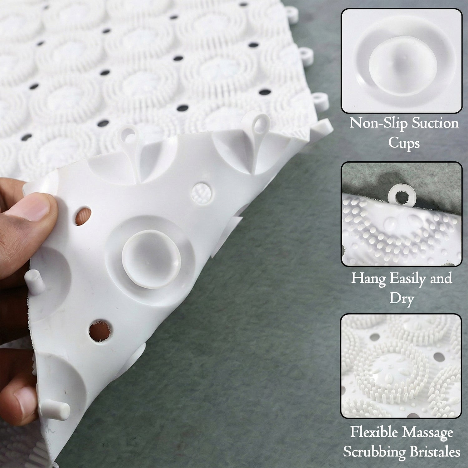 Rear view showing suction cups securing the anti-slip bath mat