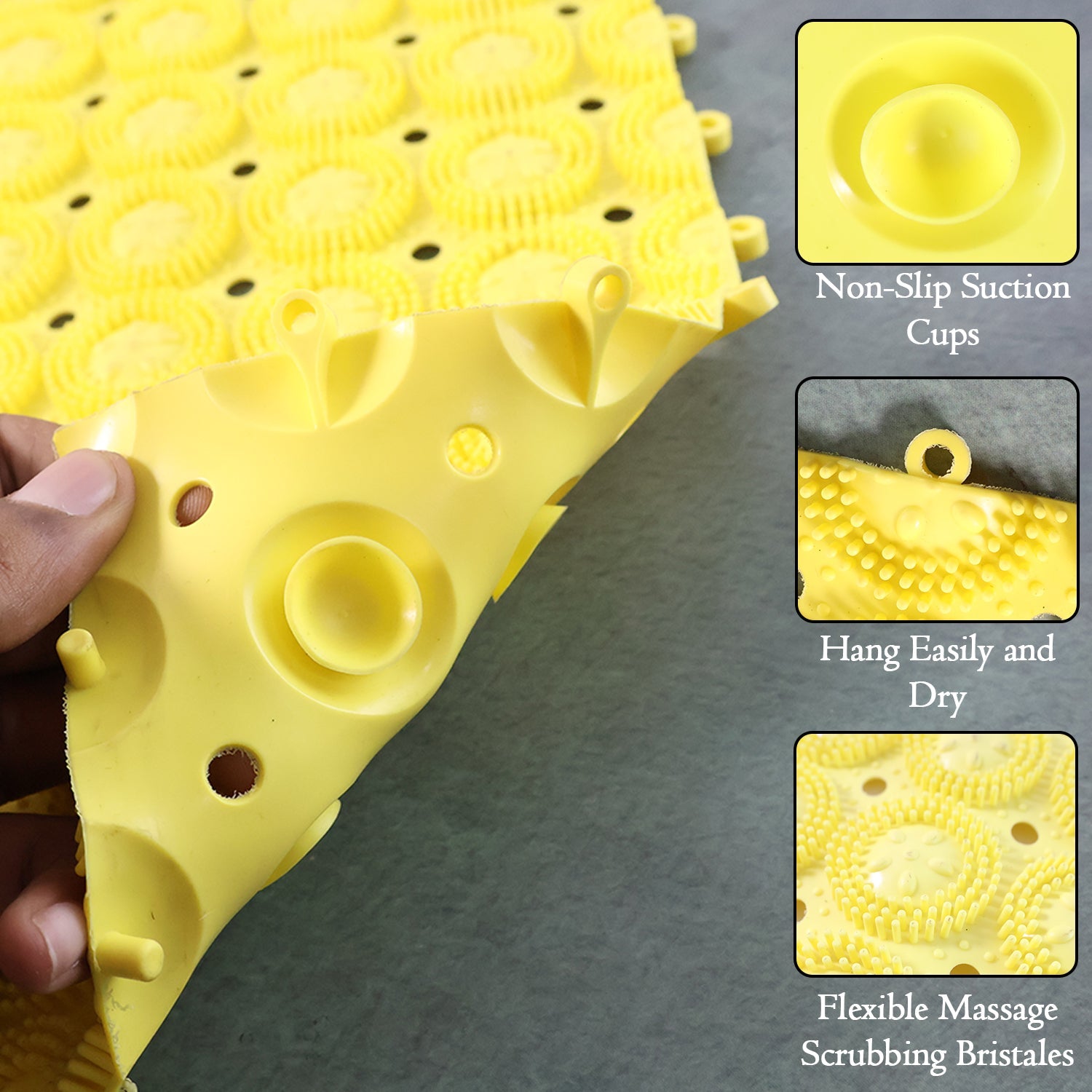 Textured shower massage mat surface for foot and back stimulation