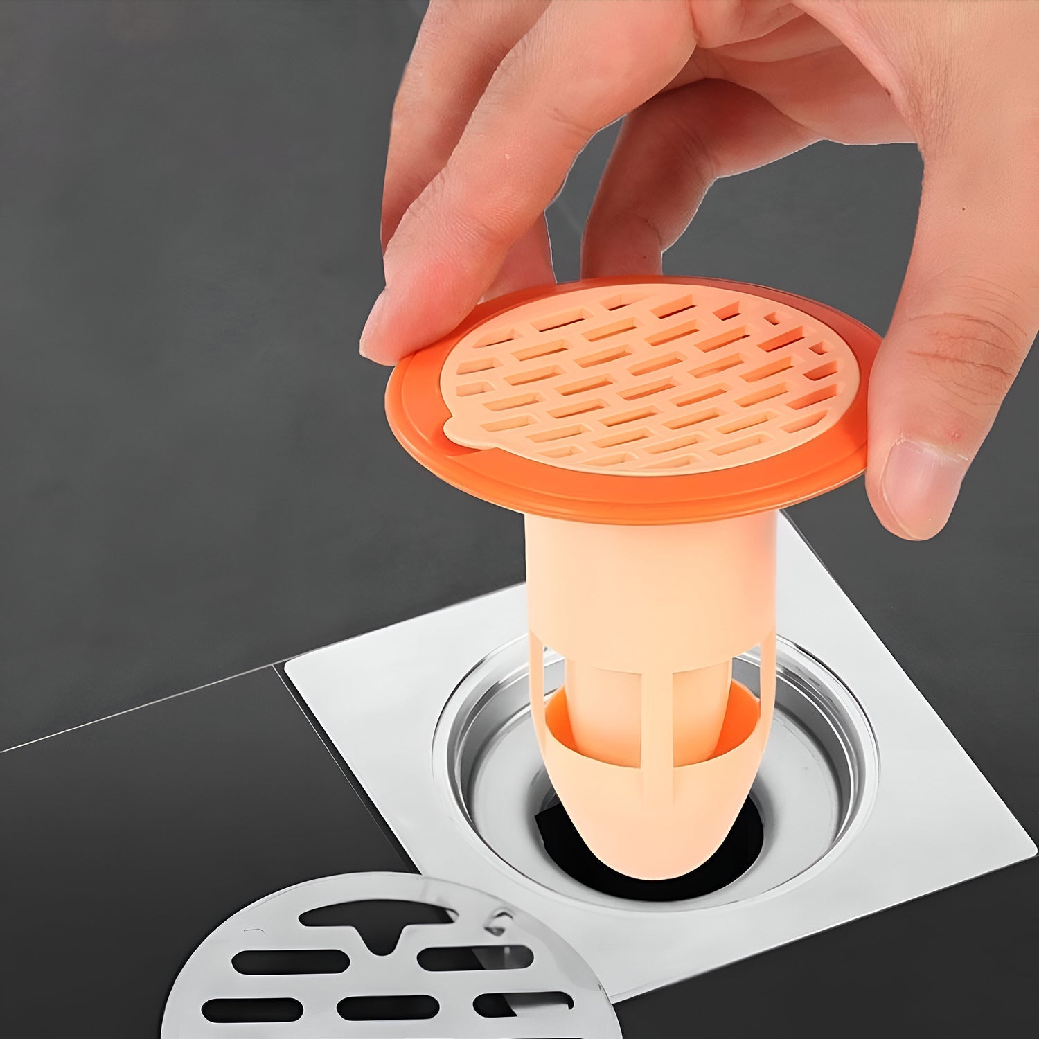 Side view of flexible bathroom drain strainer with integrated hair catcher