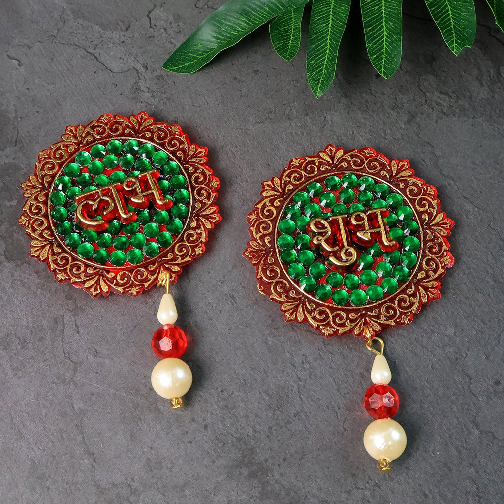 Shubh Labh beaded decorative door hanging with stone work and pearl beads