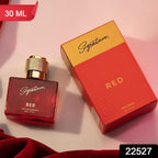 Signature red perfume packaging with stylish design