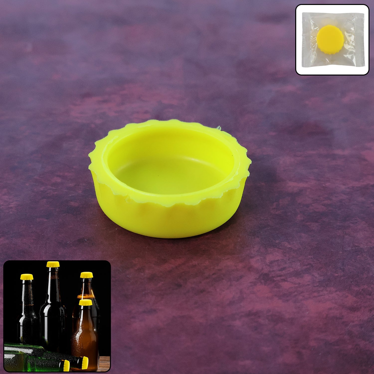 Flexible silicone bottle cap cover on glass bottle