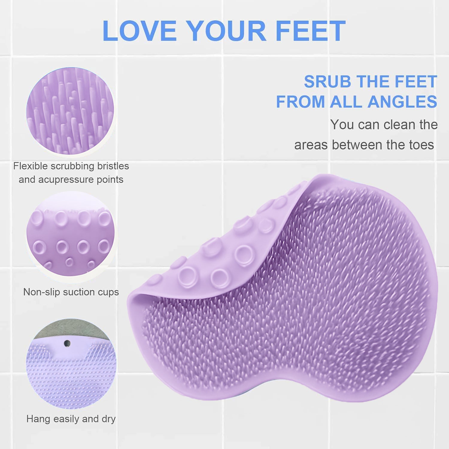 Detailed view of silicone bath massage cushion designed for exfoliating feet