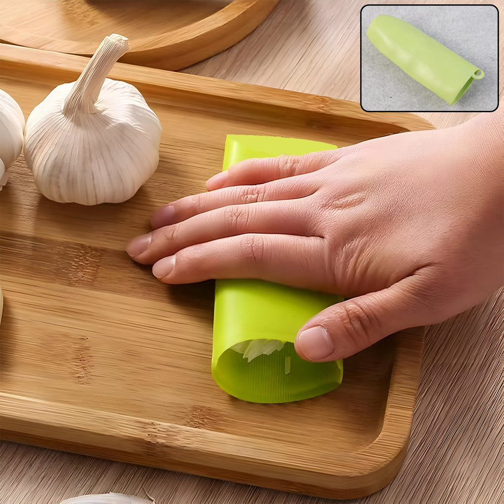 Freshly peeled garlic cloves after using silicone garlic peeler tube
