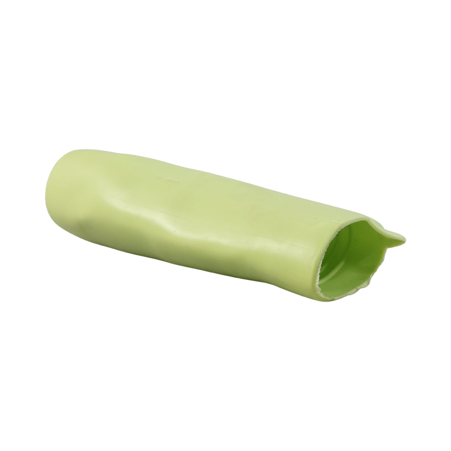 Silicone garlic peeler tube showing scalloped edges for grip
