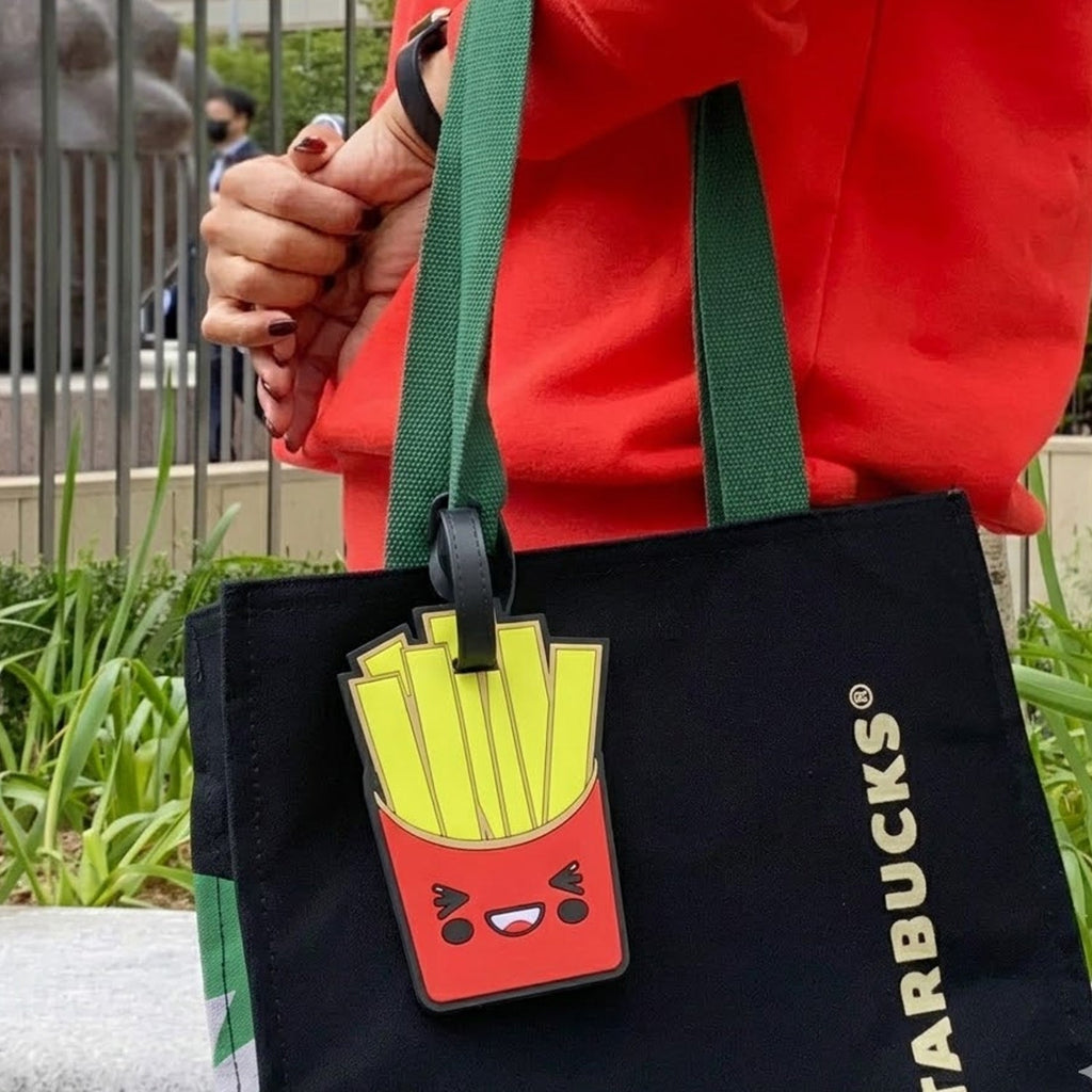 Food-themed silicone luggage tag with fries cartoon design