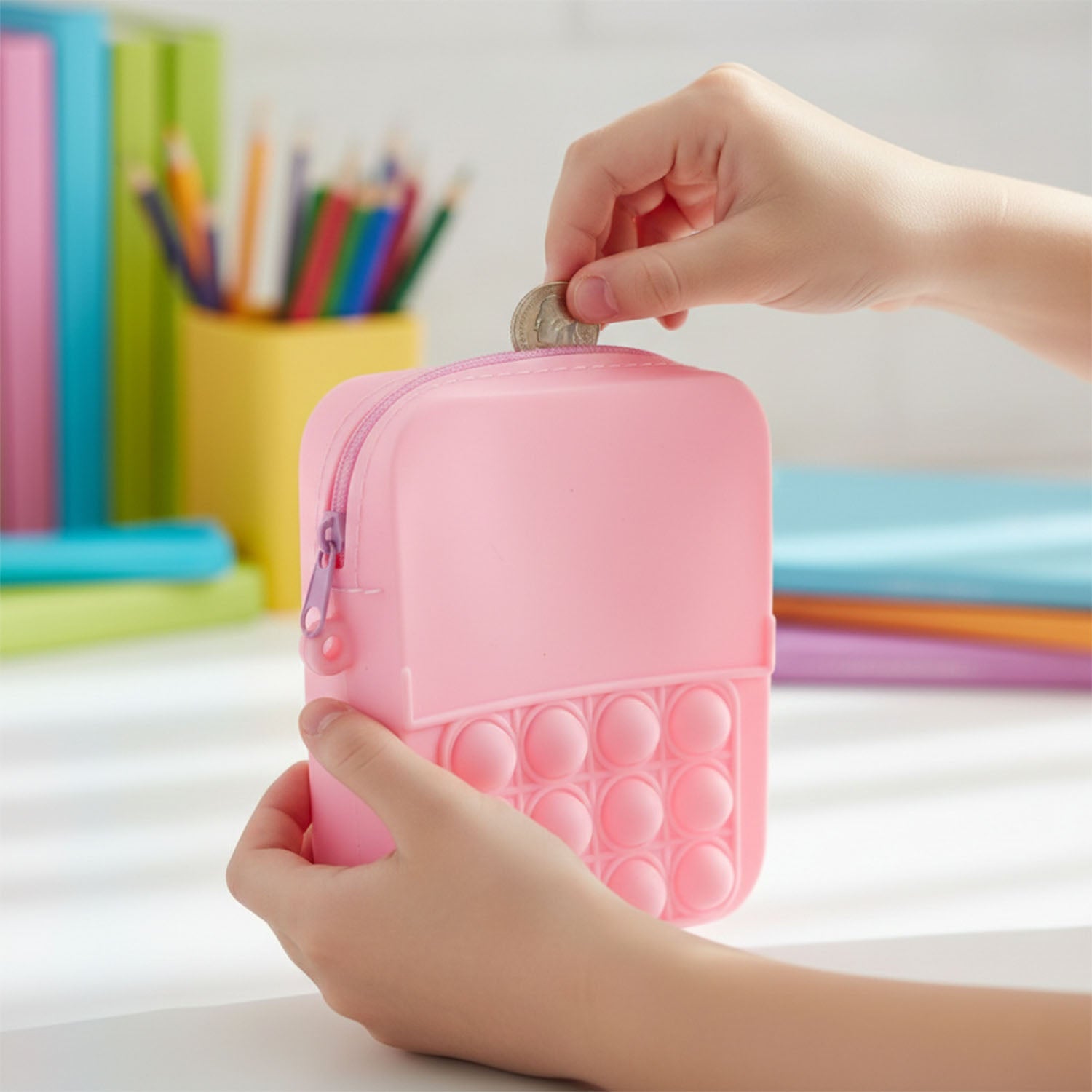 Sensory pop purse with comfortable shoulder strap for kids