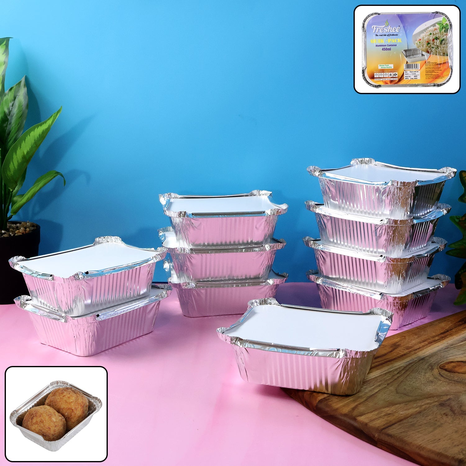 Freshee aluminium food container with lid holding 450 ml meal