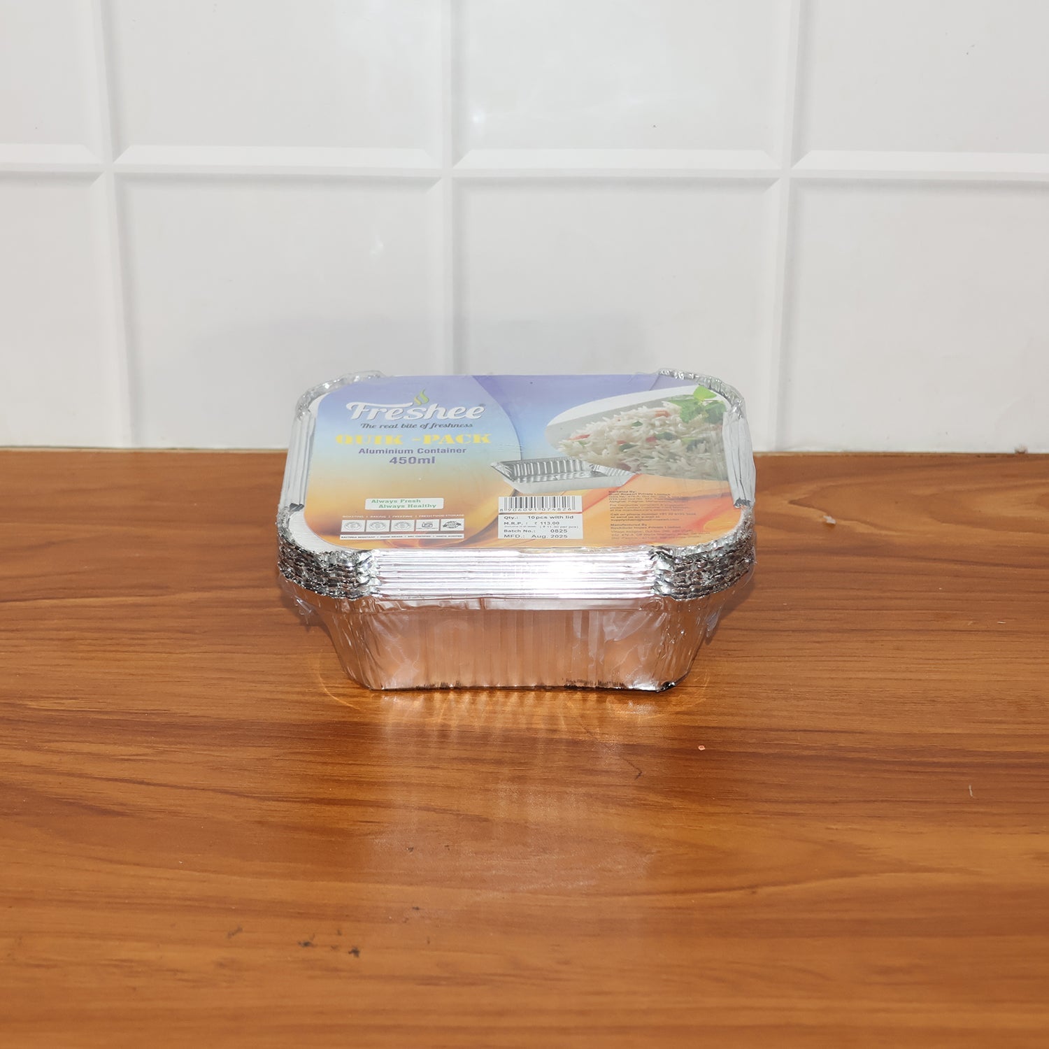 Aluminium food container filled with cooked meal ready for transport