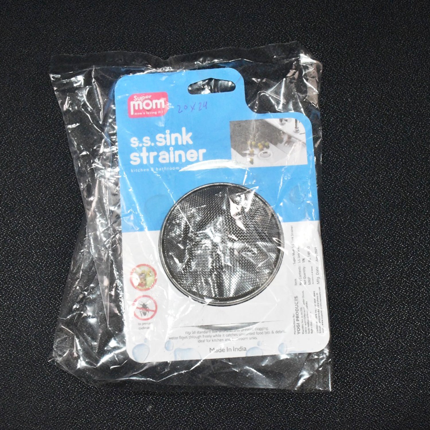 Stainless steel sink strainer placed in kitchen sink for clog protection