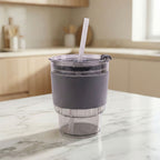 Side view of the 400ml clear plastic tumbler, highlighting its sleek design.