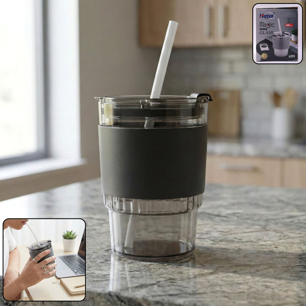 Clear plastic tumbler with lid and reusable straw, perfect for daily hydration.