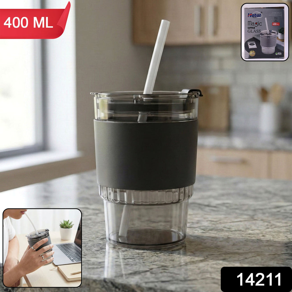 Transparent plastic tumbler with a secure lid and eco-friendly reusable straw.