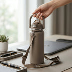 The durable stainless steel insulated water bottle highlighting its vacuum insulation.