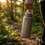 An insulated water bottle being used during a gym workout, perfect for active lifestyles.