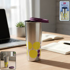 Stainless steel travel tumbler 600 ML with spill-proof lid and printed design