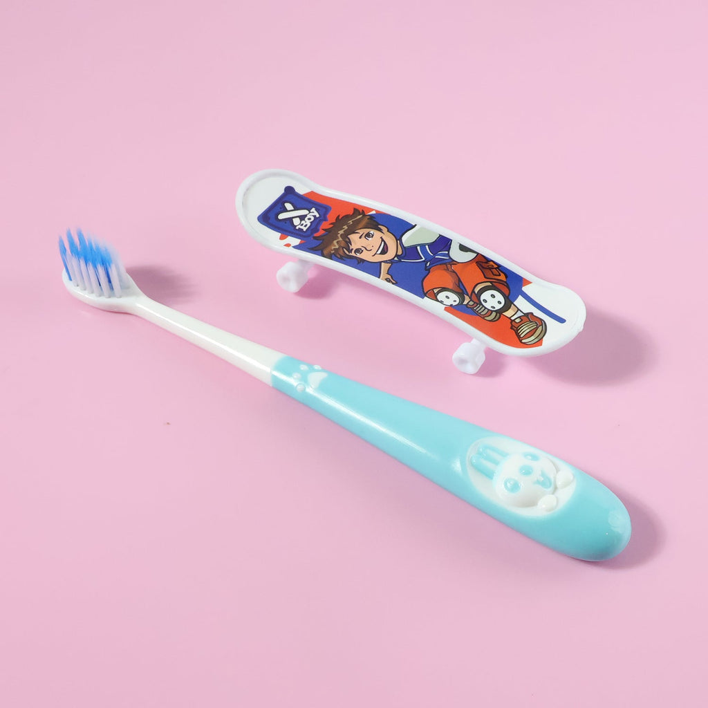 Close view of soft bristle toothbrush designed for children's sensitive gums