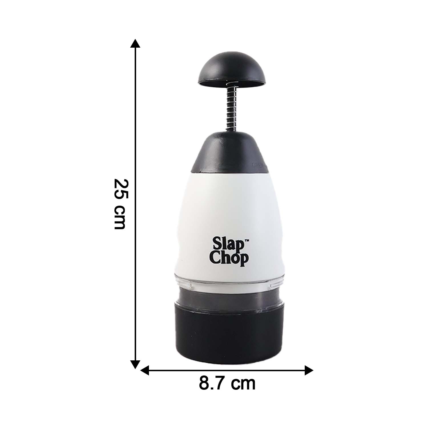 Kitchen slap chop with size indicator on container