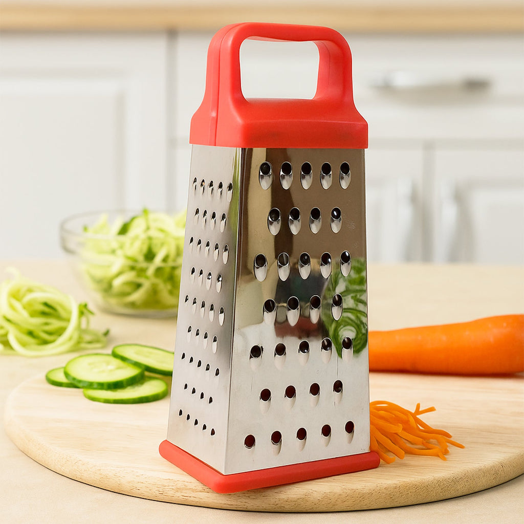 Compact stainless steel kitchen grater and slicer for versatile food prep