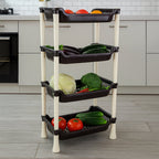 Apex storage rack showcasing four ventilated plastic baskets for freshness