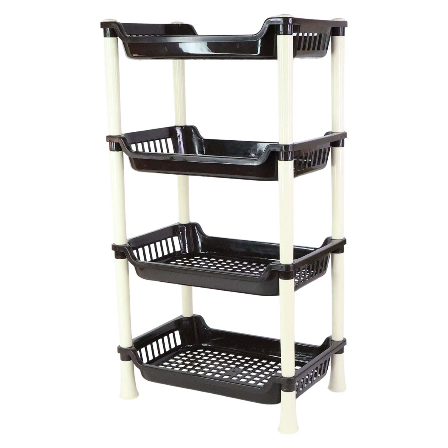 Close-up showing material and design details of the plastic storage rack