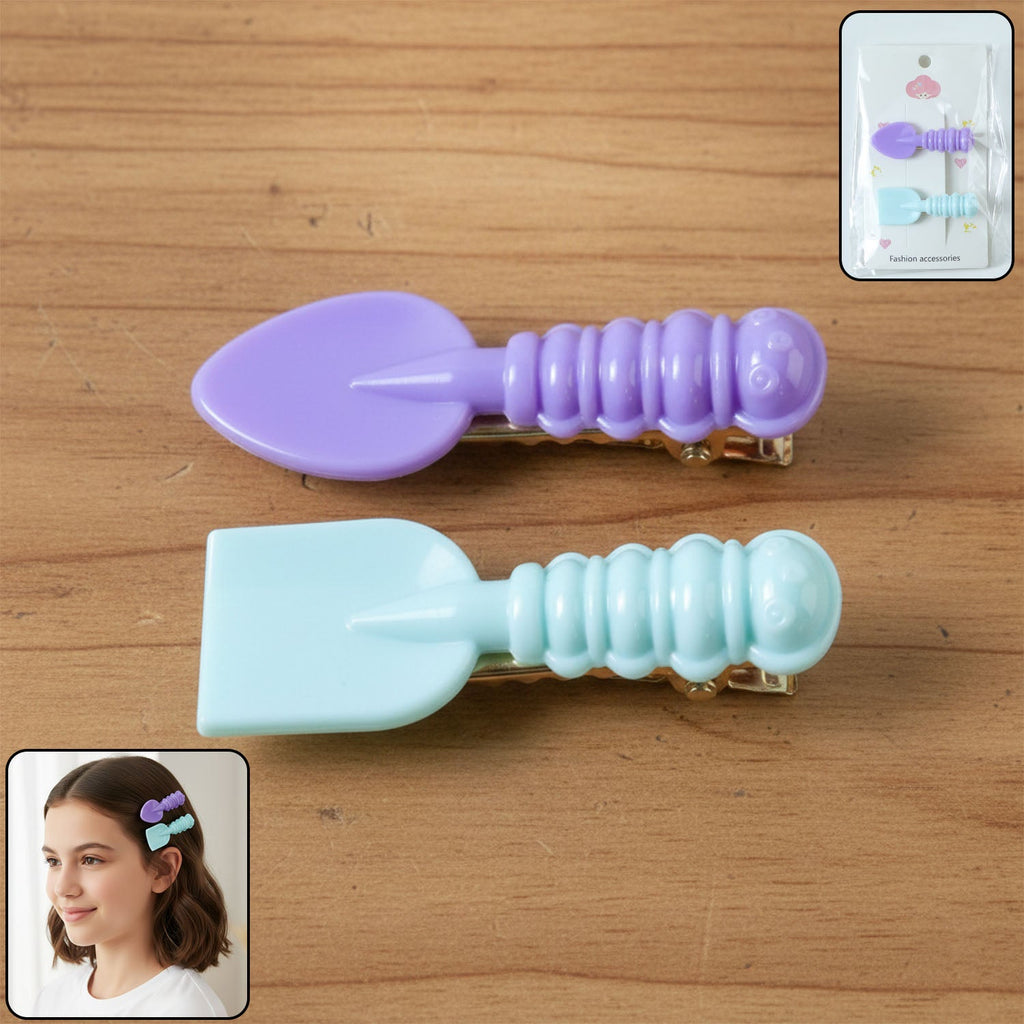 Set of mini spade and leaf hair clips for girls