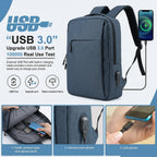 Close-up of the durable fabric and USB port on the travel backpack