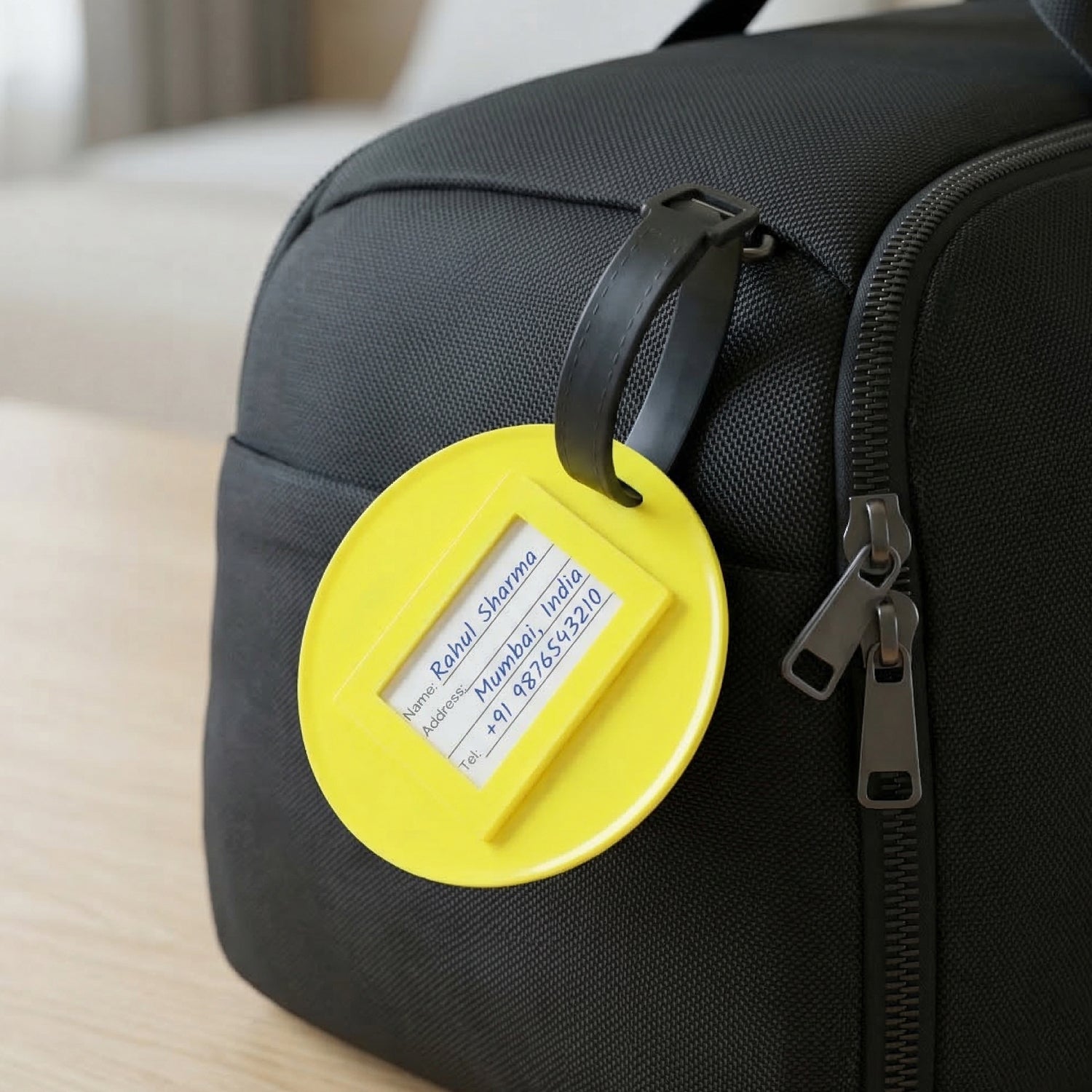 Cheerful happy face suitcase tag