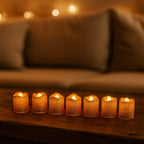 LED tealight candles arranged on festive table setting