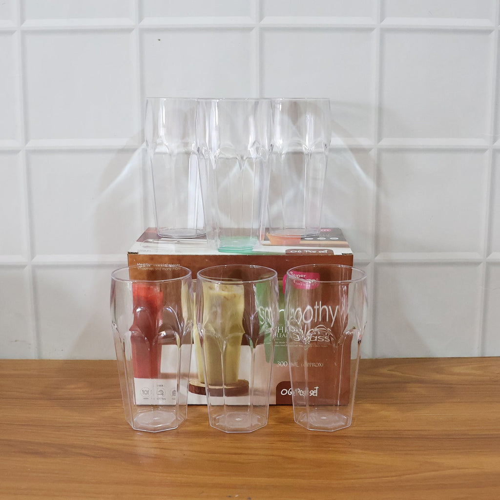 Transparent Smoothie Glass Set – 6 Durable 300ml Tumblers