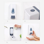 Detailed view showcasing the refill window of the wall mounted soap dispenser.